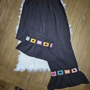 Black Pants with Colorful Crochet Accents